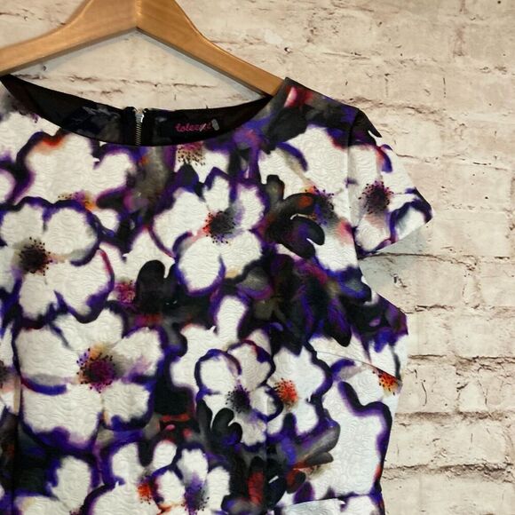 Coleen X Dress Womens 14 Purple Floral Watercolor Fit & Flare Cap Sleeve Mesh - Picture 10 of 16